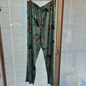 Briefly Stated Women's Aqua Blue Patterned Pajama Pants Pug Dog Horse Size Large